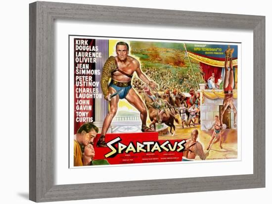 Spartacus, (Top Left): Kirk Douglas, (Belgium Poster Art), 1960-null-Framed Art Print