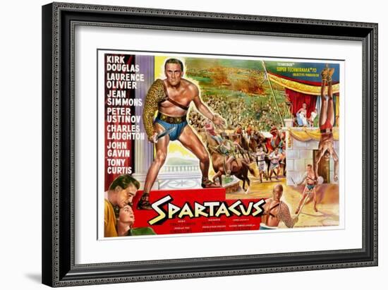 Spartacus, (Top Left): Kirk Douglas, (Belgium Poster Art), 1960-null-Framed Art Print