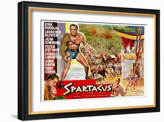 Spartacus, (Top Left): Kirk Douglas, (Belgium Poster Art), 1960-null-Framed Art Print