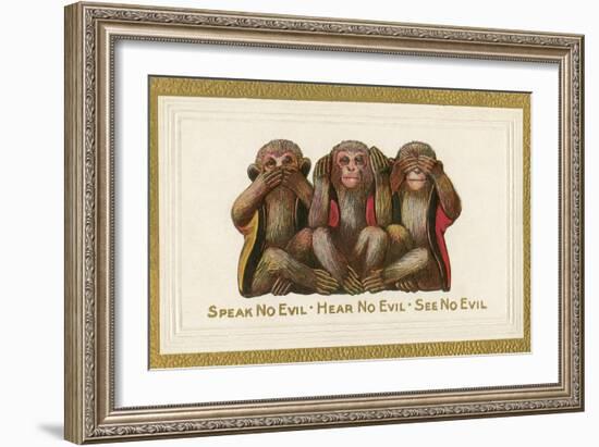 Speak, Hear, See No Evil, Three Monkeys-null-Framed Art Print