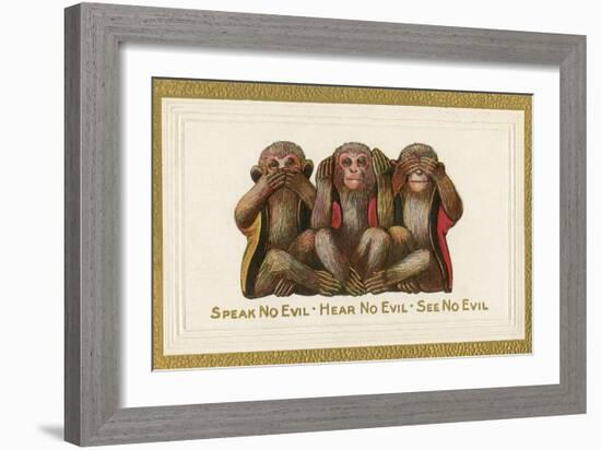 Speak, Hear, See No Evil, Three Monkeys-null-Framed Art Print