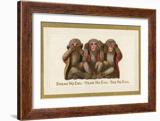 Speak, Hear, See No Evil, Three Monkeys-null-Framed Art Print