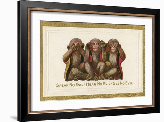 Speak, Hear, See No Evil, Three Monkeys-null-Framed Art Print