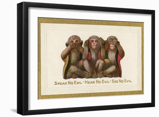 Speak, Hear, See No Evil, Three Monkeys-null-Framed Art Print