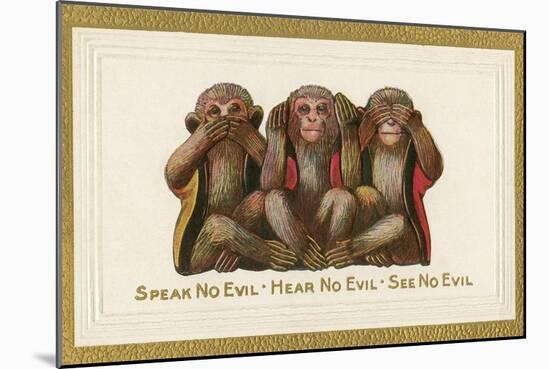 Speak, Hear, See No Evil, Three Monkeys-null-Mounted Art Print