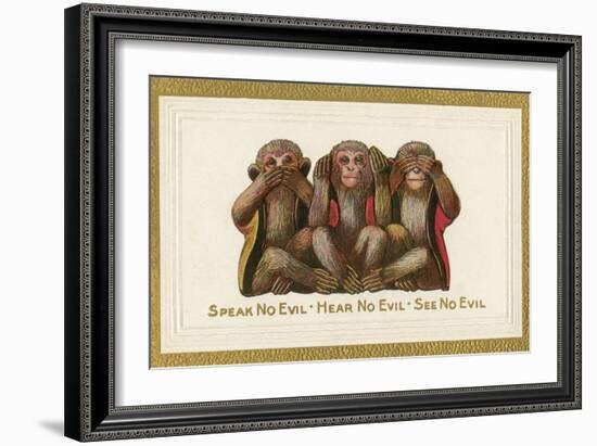 Speak, Hear, See No Evil, Three Monkeys-null-Framed Art Print