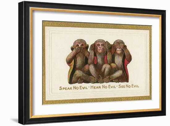 Speak, Hear, See No Evil, Three Monkeys-null-Framed Art Print