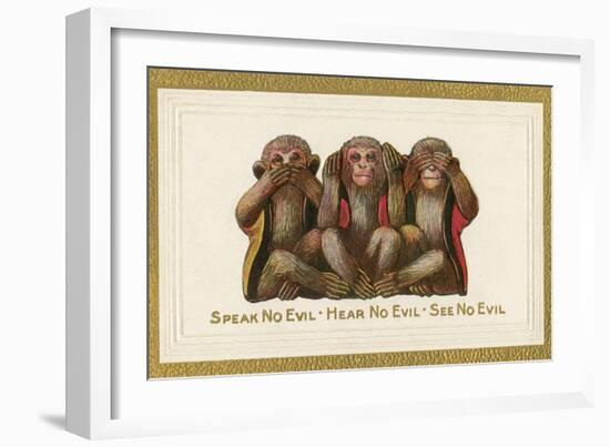 Speak, Hear, See No Evil, Three Monkeys-null-Framed Premium Giclee Print