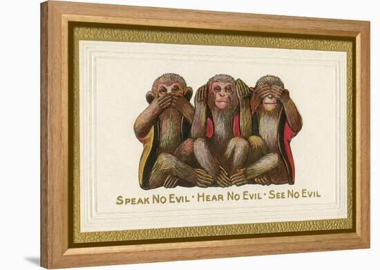 Speak, Hear, See No Evil, Three Monkeys-null-Framed Stretched Canvas