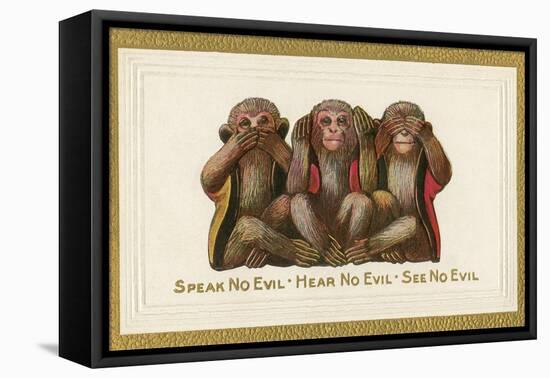 Speak, Hear, See No Evil, Three Monkeys-null-Framed Stretched Canvas