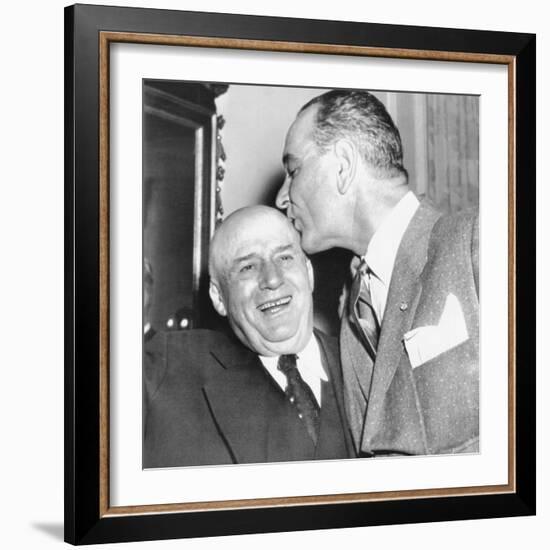 Speaker Sam Rayburn Gets a Kiss on the Head from Senate Majority Leader Lyndon Johnson-null-Framed Premium Photographic Print