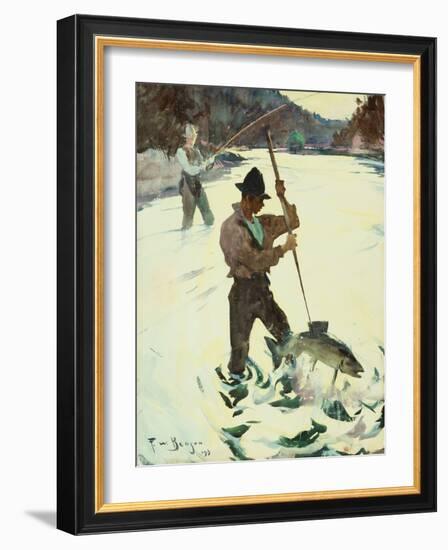 Spear Fishing, 1928 (Watercolour on Paper)-Frank Weston Benson-Framed Giclee Print