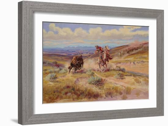 Spearing a Buffalo, 1925-Charles Marion Russell-Framed Giclee Print