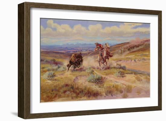 Spearing a Buffalo, 1925-Charles Marion Russell-Framed Giclee Print