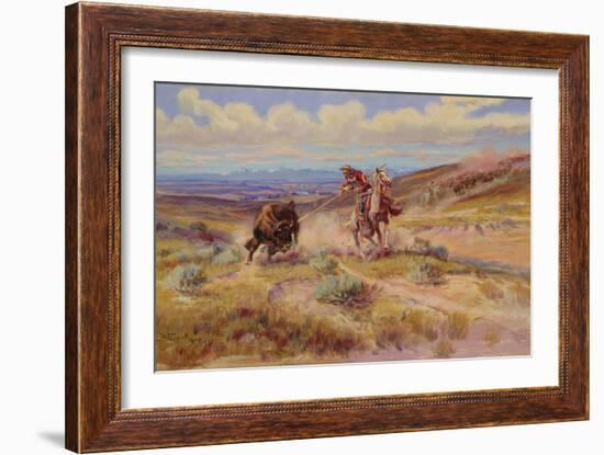 Spearing a Buffalo, 1925-Charles Marion Russell-Framed Giclee Print