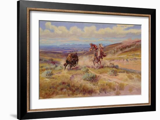 Spearing a Buffalo, 1925-Charles Marion Russell-Framed Giclee Print