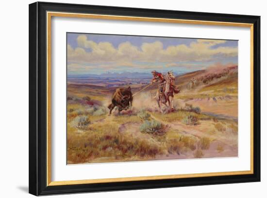 Spearing a Buffalo, 1925-Charles Marion Russell-Framed Giclee Print