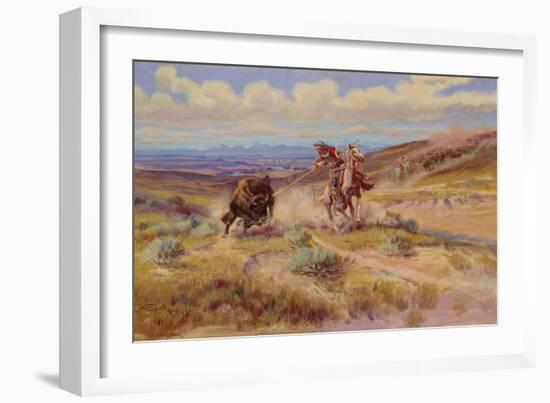 Spearing a Buffalo, 1925-Charles Marion Russell-Framed Premium Giclee Print