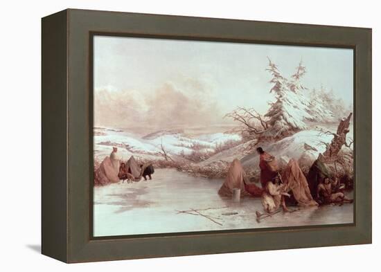 Spearing Fish in Winter-Seth Eastman-Framed Premier Image Canvas