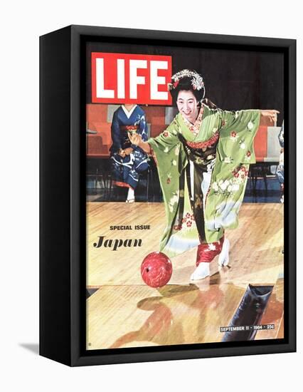 Special Issue: Japan, Woman in Kimono Bowling, September 11, 1964-Larry Burrows-Framed Premier Image Canvas