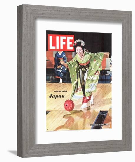 Special Issue: Japan, Woman in Kimono Bowling, September 11, 1964-Larry Burrows-Framed Photographic Print