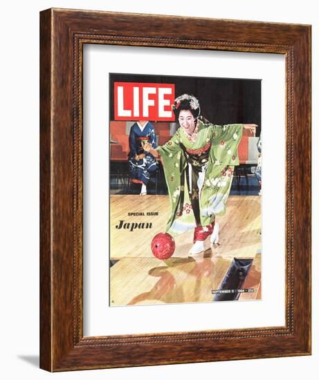 Special Issue: Japan, Woman in Kimono Bowling, September 11, 1964-Larry Burrows-Framed Photographic Print