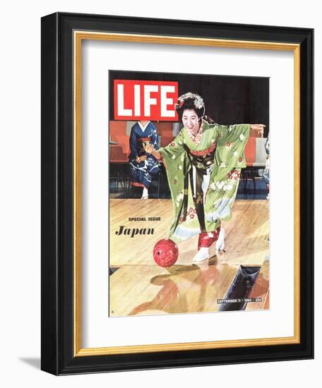 Special Issue: Japan, Woman in Kimono Bowling, September 11, 1964-Larry Burrows-Framed Photographic Print