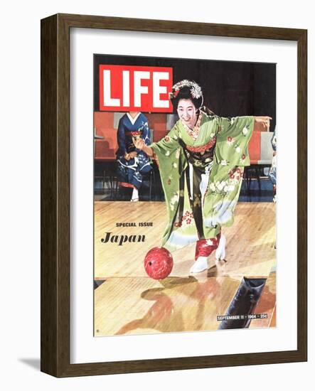 Special Issue: Japan, Woman in Kimono Bowling, September 11, 1964-Larry Burrows-Framed Photographic Print