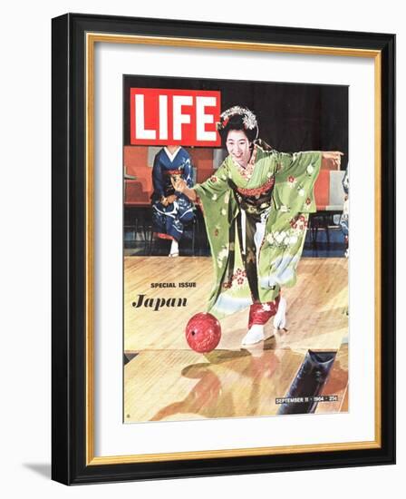 Special Issue: Japan, Woman in Kimono Bowling, September 11, 1964-Larry Burrows-Framed Photographic Print