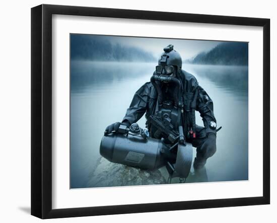 Special Operations Forces Combat Diver with Underwater Propulsion Vehicle-Stocktrek Images-Framed Photographic Print