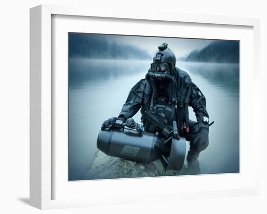 Special Operations Forces Combat Diver with Underwater Propulsion Vehicle-Stocktrek Images-Framed Photographic Print