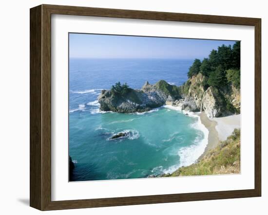 Spectacular Coastline with Waterfall, Julia Pfeiffer Burns State Park, Big Sur, USA-Ruth Tomlinson-Framed Photographic Print