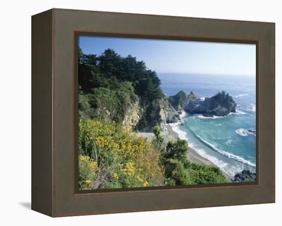 Spectacular Coastline with Waterfall, Julia Pfeiffer Burns State Park, Big Sur, USA-Ruth Tomlinson-Framed Premier Image Canvas