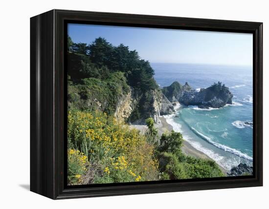 Spectacular Coastline with Waterfall, Julia Pfeiffer Burns State Park, Big Sur, USA-Ruth Tomlinson-Framed Premier Image Canvas