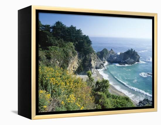 Spectacular Coastline with Waterfall, Julia Pfeiffer Burns State Park, Big Sur, USA-Ruth Tomlinson-Framed Premier Image Canvas