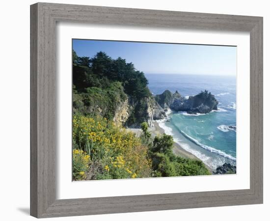 Spectacular Coastline with Waterfall, Julia Pfeiffer Burns State Park, Big Sur, USA-Ruth Tomlinson-Framed Photographic Print