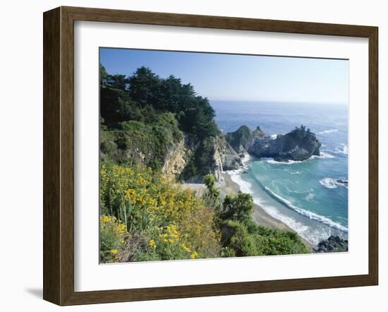 Spectacular Coastline with Waterfall, Julia Pfeiffer Burns State Park, Big Sur, USA-Ruth Tomlinson-Framed Photographic Print