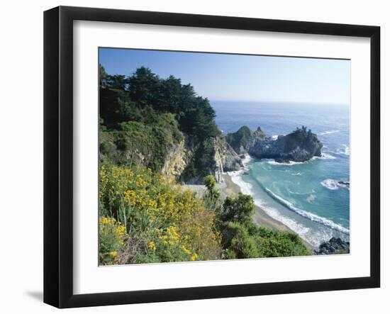 Spectacular Coastline with Waterfall, Julia Pfeiffer Burns State Park, Big Sur, USA-Ruth Tomlinson-Framed Photographic Print