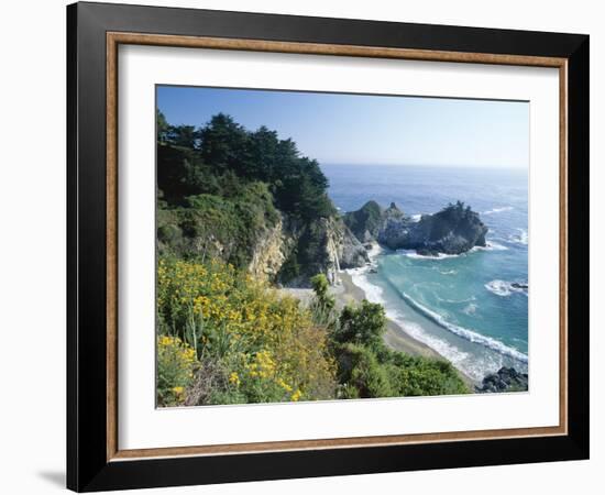 Spectacular Coastline with Waterfall, Julia Pfeiffer Burns State Park, Big Sur, USA-Ruth Tomlinson-Framed Photographic Print