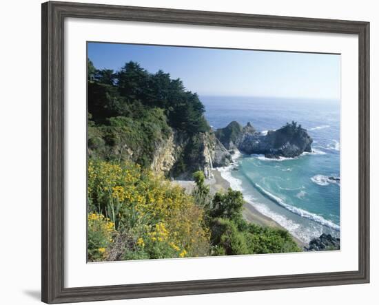 Spectacular Coastline with Waterfall, Julia Pfeiffer Burns State Park, Big Sur, USA-Ruth Tomlinson-Framed Photographic Print