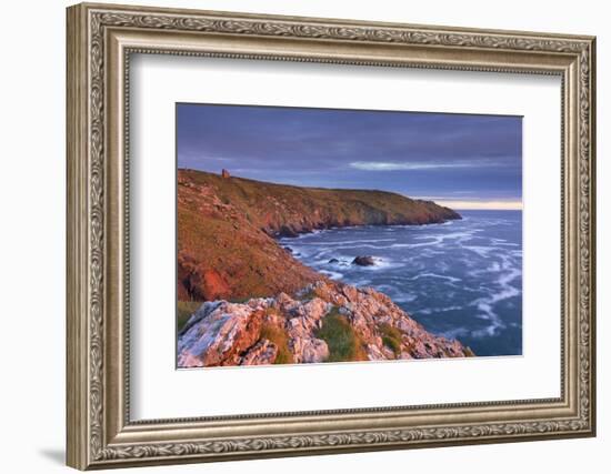 Spectacular evening light illuminating the dramatic Cornish cliffs, Botallack, Cornwall, England. S-Adam Burton-Framed Photographic Print