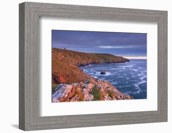 Spectacular evening light illuminating the dramatic Cornish cliffs, Botallack, Cornwall, England. S-Adam Burton-Framed Photographic Print