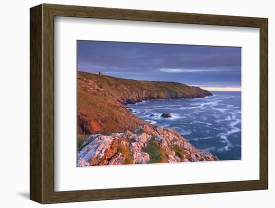 Spectacular evening light illuminating the dramatic Cornish cliffs, Botallack, Cornwall, England. S-Adam Burton-Framed Photographic Print