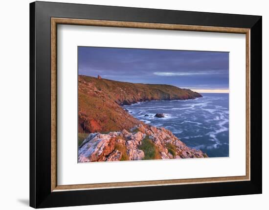 Spectacular evening light illuminating the dramatic Cornish cliffs, Botallack, Cornwall, England. S-Adam Burton-Framed Photographic Print