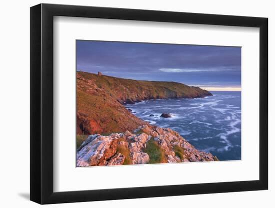 Spectacular evening light illuminating the dramatic Cornish cliffs, Botallack, Cornwall, England. S-Adam Burton-Framed Photographic Print