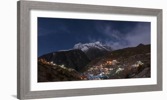 Spectacular Namche Bazaar Lit Up at Night, in the Everest Region, Himalayas, Nepal, Asia-Alex Treadway-Framed Photographic Print