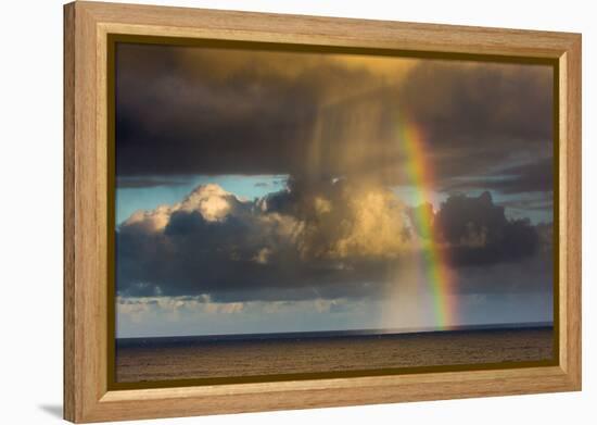 Spectacular rainbow off of Kalapana, Big Island, Hawaii-Mark A Johnson-Framed Premier Image Canvas