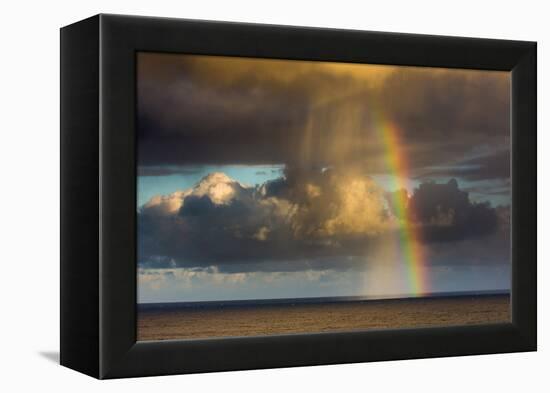 Spectacular rainbow off of Kalapana, Big Island, Hawaii-Mark A Johnson-Framed Premier Image Canvas