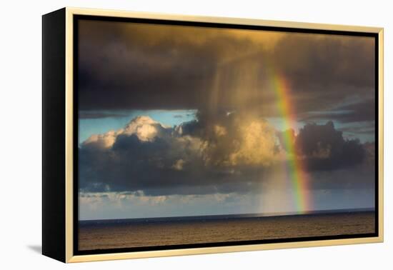 Spectacular rainbow off of Kalapana, Big Island, Hawaii-Mark A Johnson-Framed Premier Image Canvas