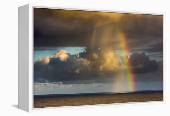 Spectacular rainbow off of Kalapana, Big Island, Hawaii-Mark A Johnson-Framed Premier Image Canvas